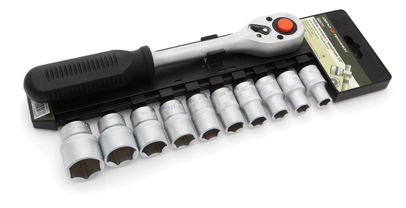 Набор головок шестигранных с трещоткой 1/2" (10,11,12,13,14,15,17,19,22,24мм) 11 предметов
