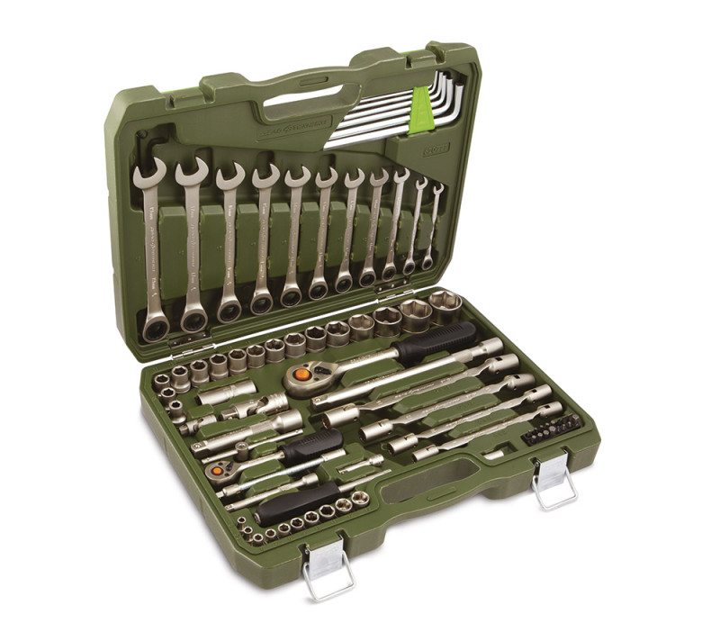 Набор головок 1/4", 1/2" с трещоточными ключами 77 предм.