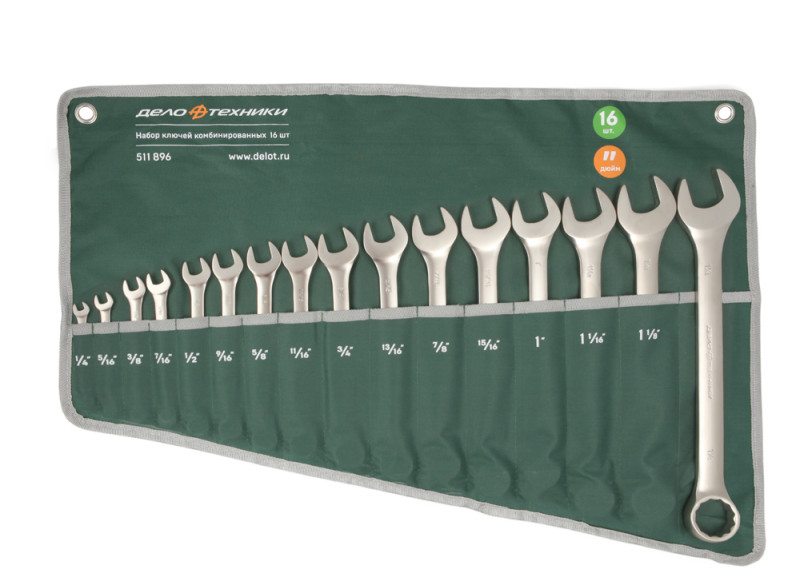 Набор ключей комбинированных дюймовых 16 шт., планшет тетрон