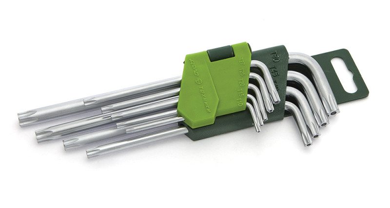 Набор ключей угловых TORX с отверстием (Т10,Т15,Т20,Т25,Т27,Т30,Т40,Т45,Т50) 9 шт.