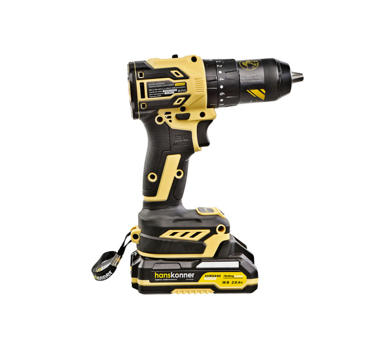 HCD2065PRO Дрель акк б/щ удар Hanskonner PLATINUM,18В,1BatterySystem,65Нм,2+4Ач,SAMSUNG,кейс HS