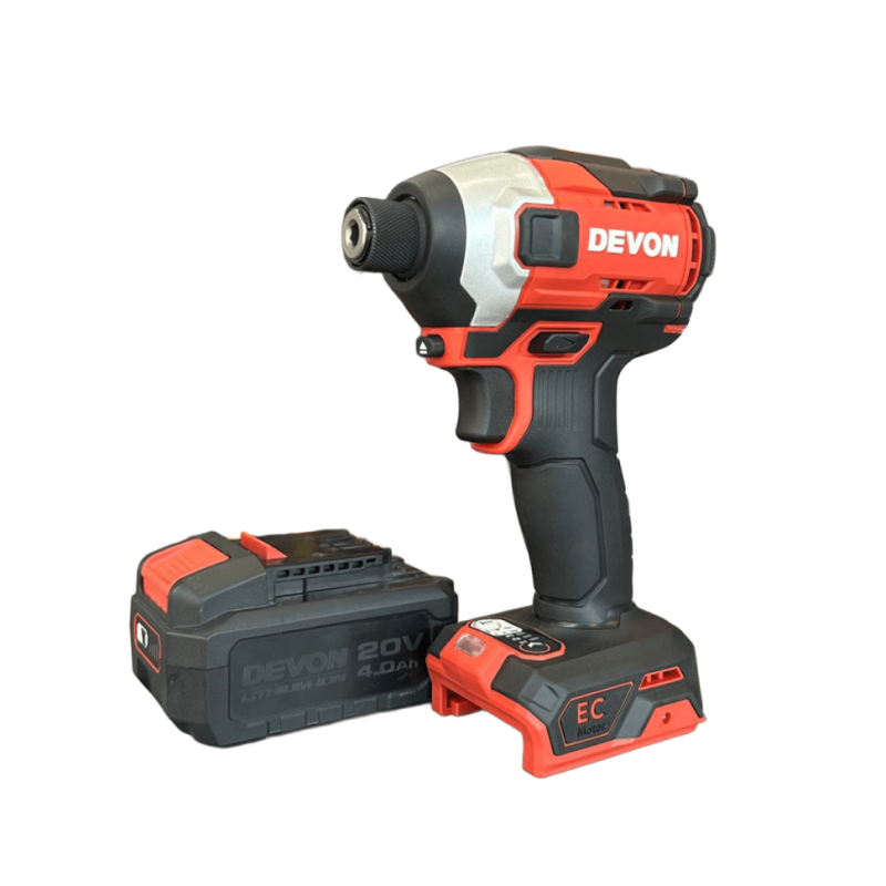 Аккумуляторный ударный винтоверт DEVON 5762-Li-20 / патрон HEX / бесщеточный /240Нм / 20 В / 2 аккум. по 2.0 А∙ч / стандартное ЗУ 75 Вт