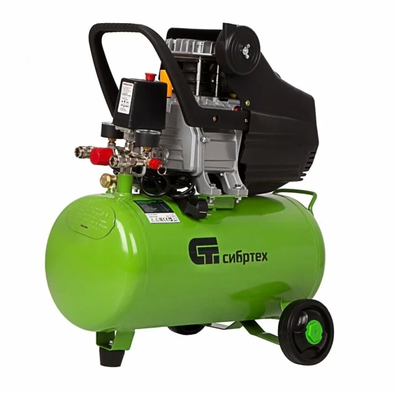 Компрессор с набором КК-1500/24 ПЛЮС, 1.5 кВт, 198 л/мин, 24 л, прямой привод, масляный Сибртех