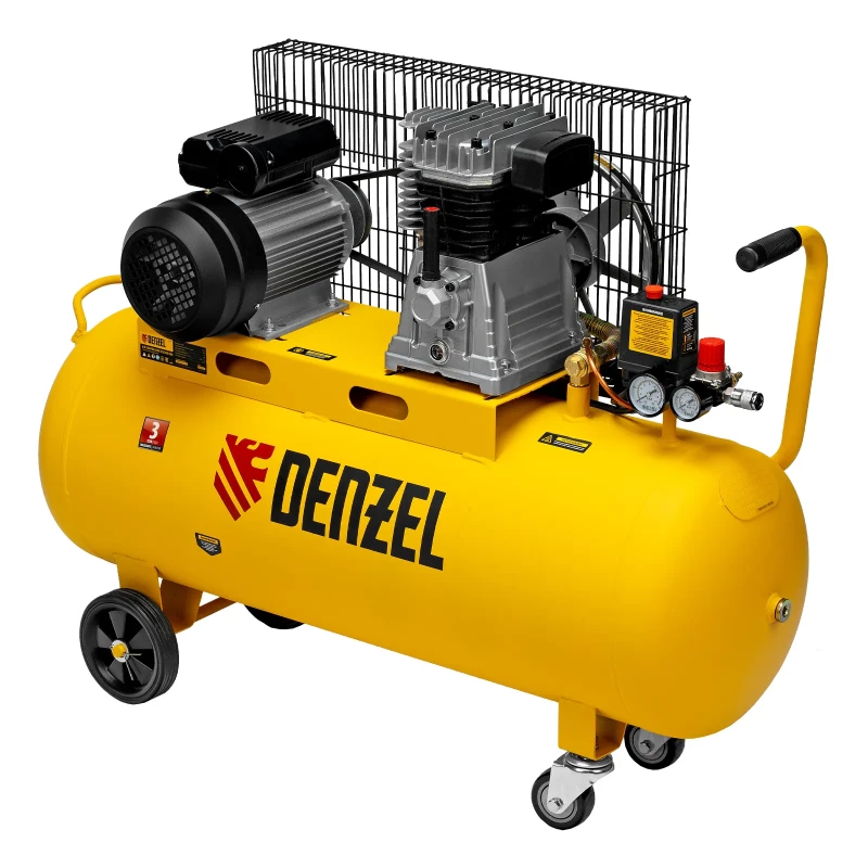 Компрессор воздушный BCV2300/100, ременный привод, 2.3 кВт, 100 литров, 440 л/мин Denzel