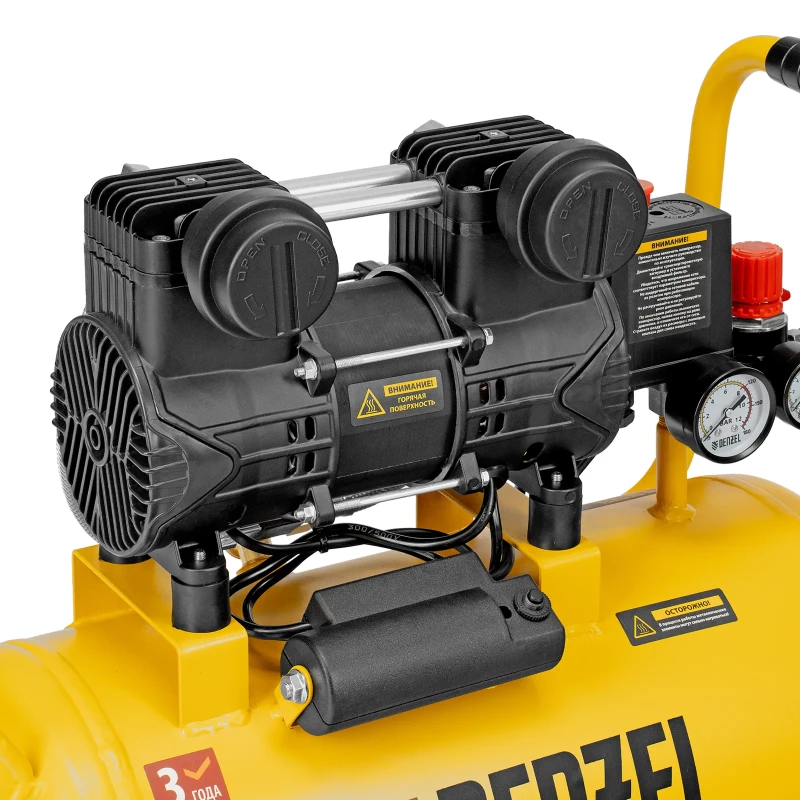 Компрессор безмасл. малошумный DLP-950/24, 950Вт,24 л, 2850 об/мин, 170 л/мин Denzel